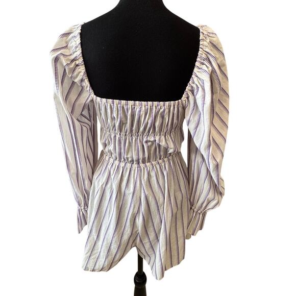 New TOPSHOP NORDSTROM Laundered Purple Stripe Bow Tie Front Romper Size 6 - Picture 5 of 7